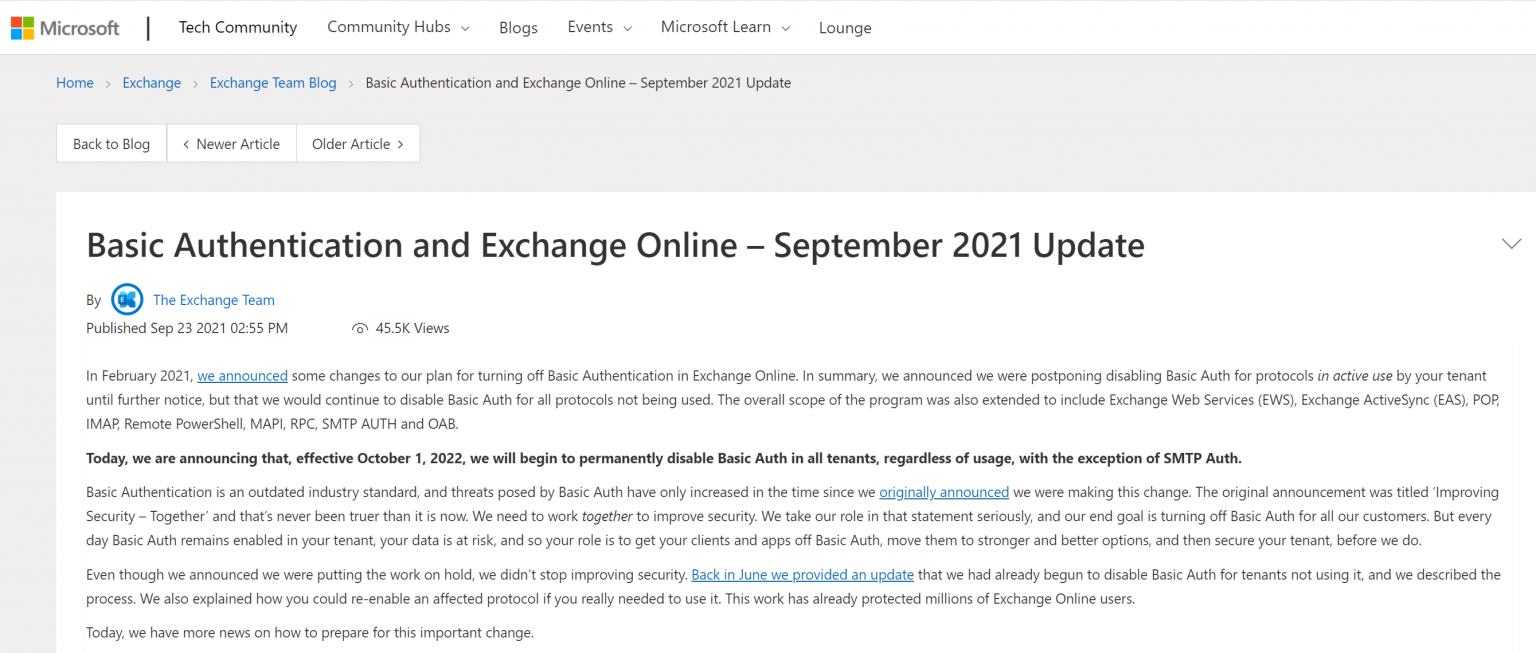 Microsoft Set Date to Disable Basic Auth - The Cloud Geezer